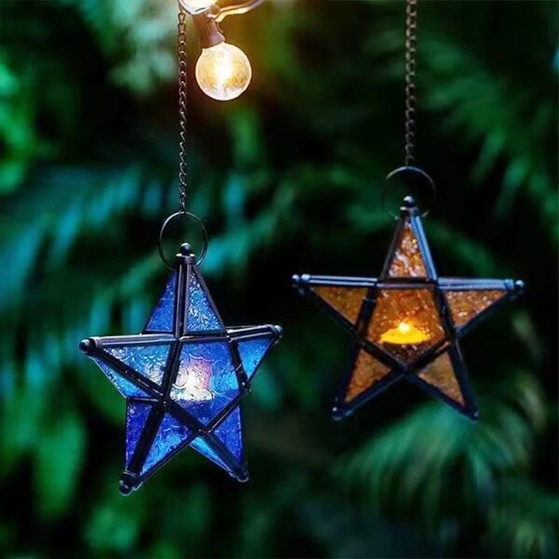 Retro Colored Glass Star Candlestick