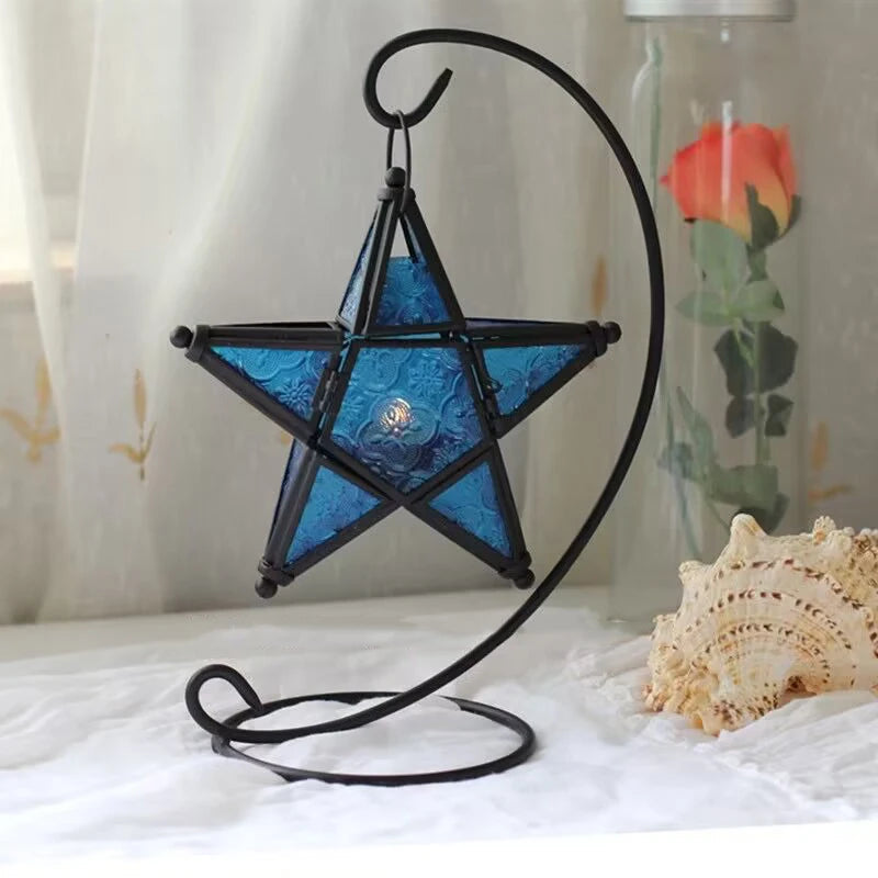 Retro Colored Glass Star Candlestick