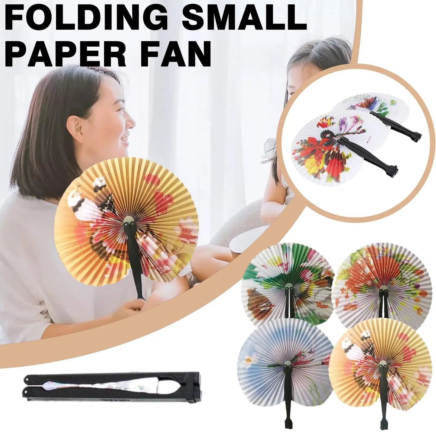 Retro Foldable Paper Fan – Multicolour