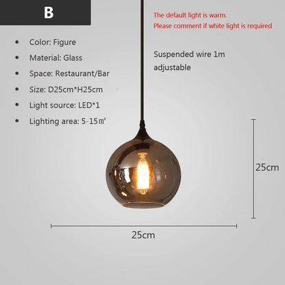 Retro Glass Pendant Light - E27