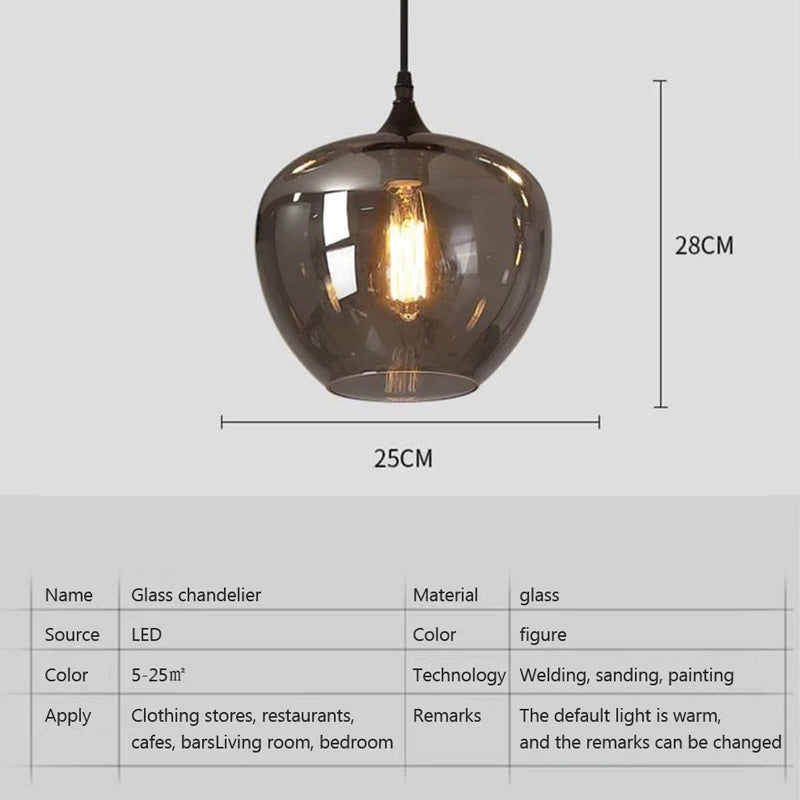 Retro Glass Pendant Light - E27