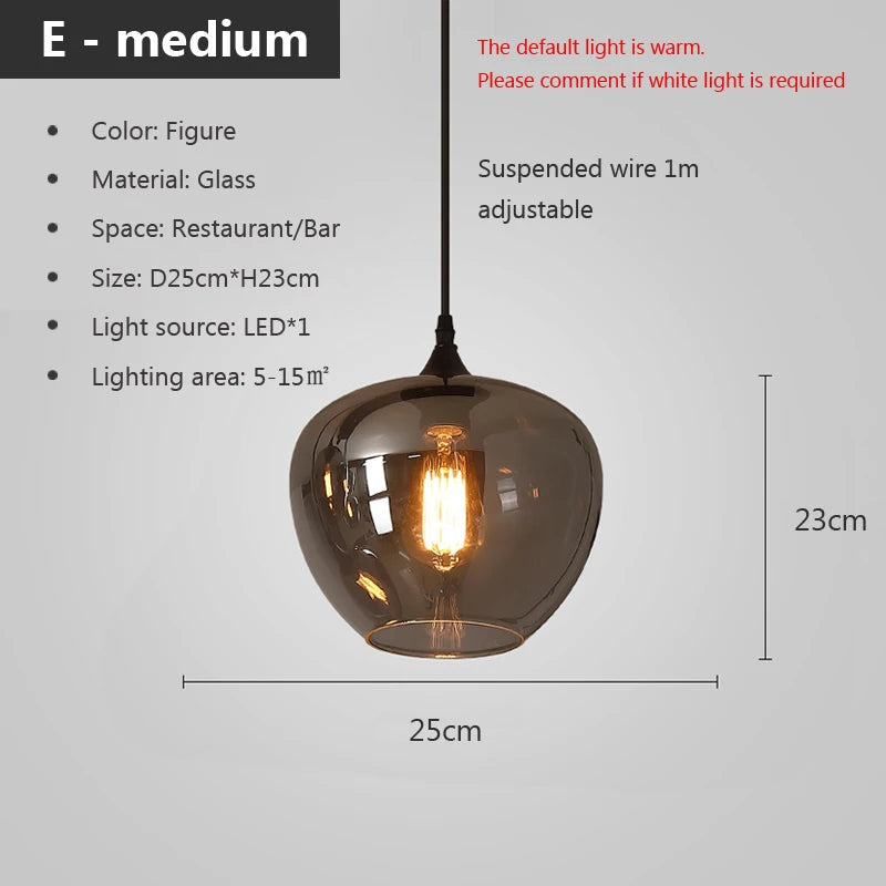 Retro Glass Pendant Light - E27