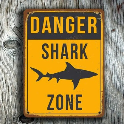 Retro Shark Warning Metal Sign