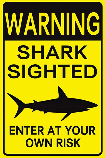 Retro Shark Warning Metal Sign