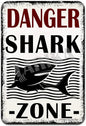 Retro Shark Warning Metal Sign