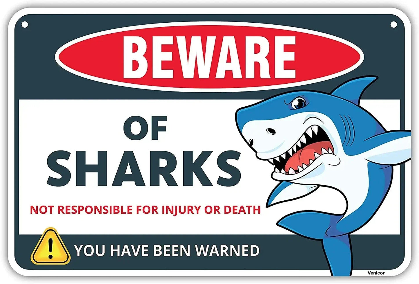 Retro Shark Warning Metal Sign