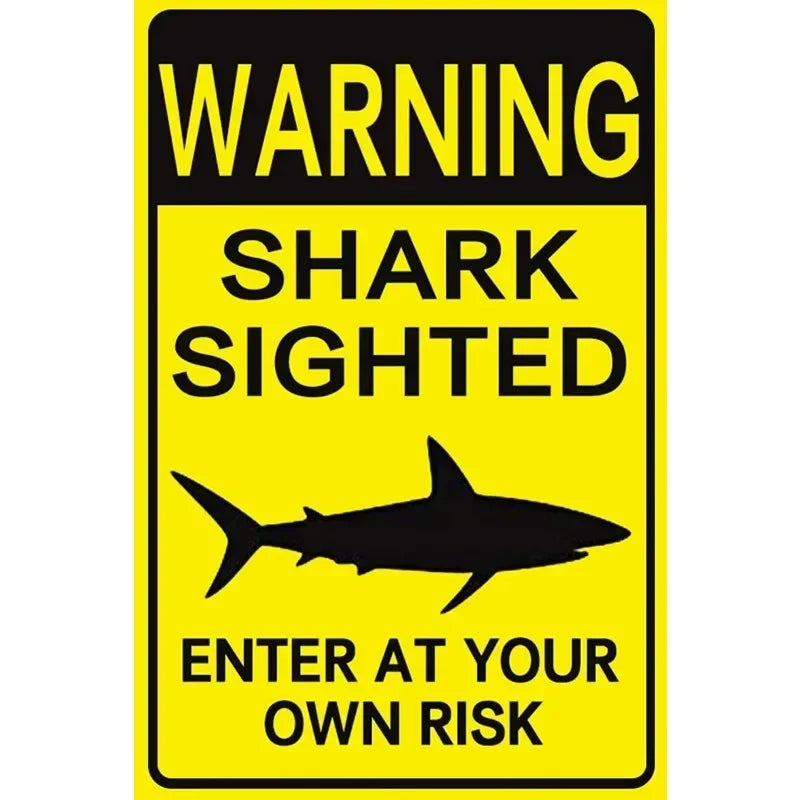 Retro Shark Warning Metal Sign