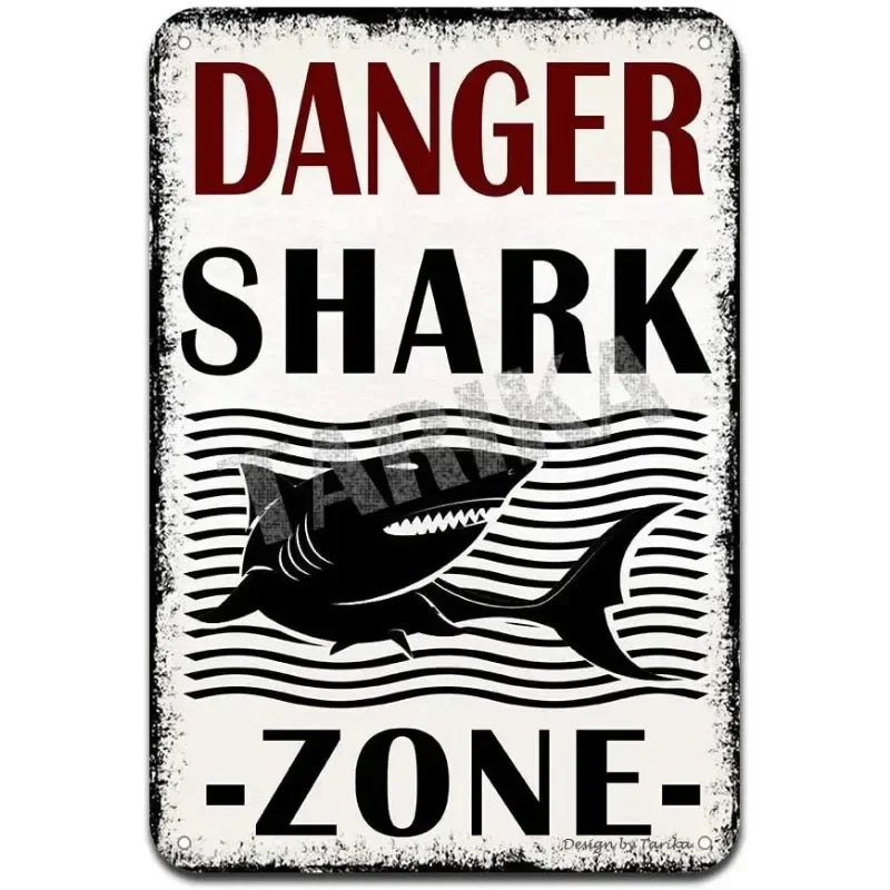 Retro Shark Warning Metal Sign