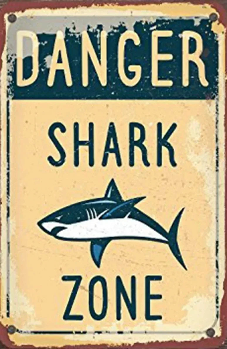 Retro Shark Warning Metal Sign