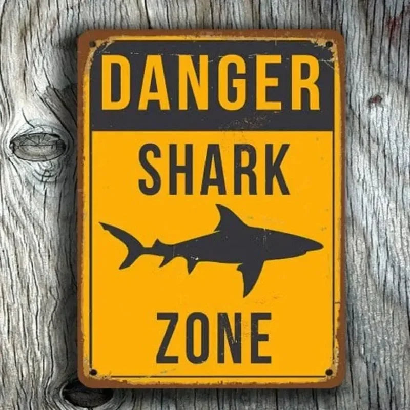 Retro Shark Warning Metal Sign