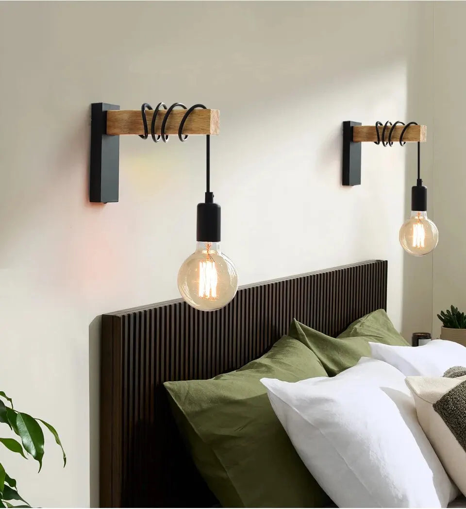 Retro Wood Industrial LED Wall Lamp