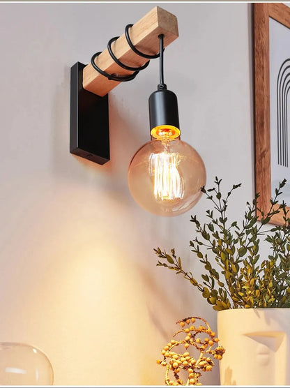 Retro Wood Industrial LED Wall Lamp