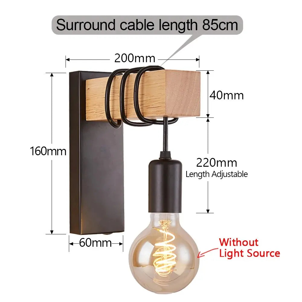 Retro Wood Industrial LED Wall Lamp