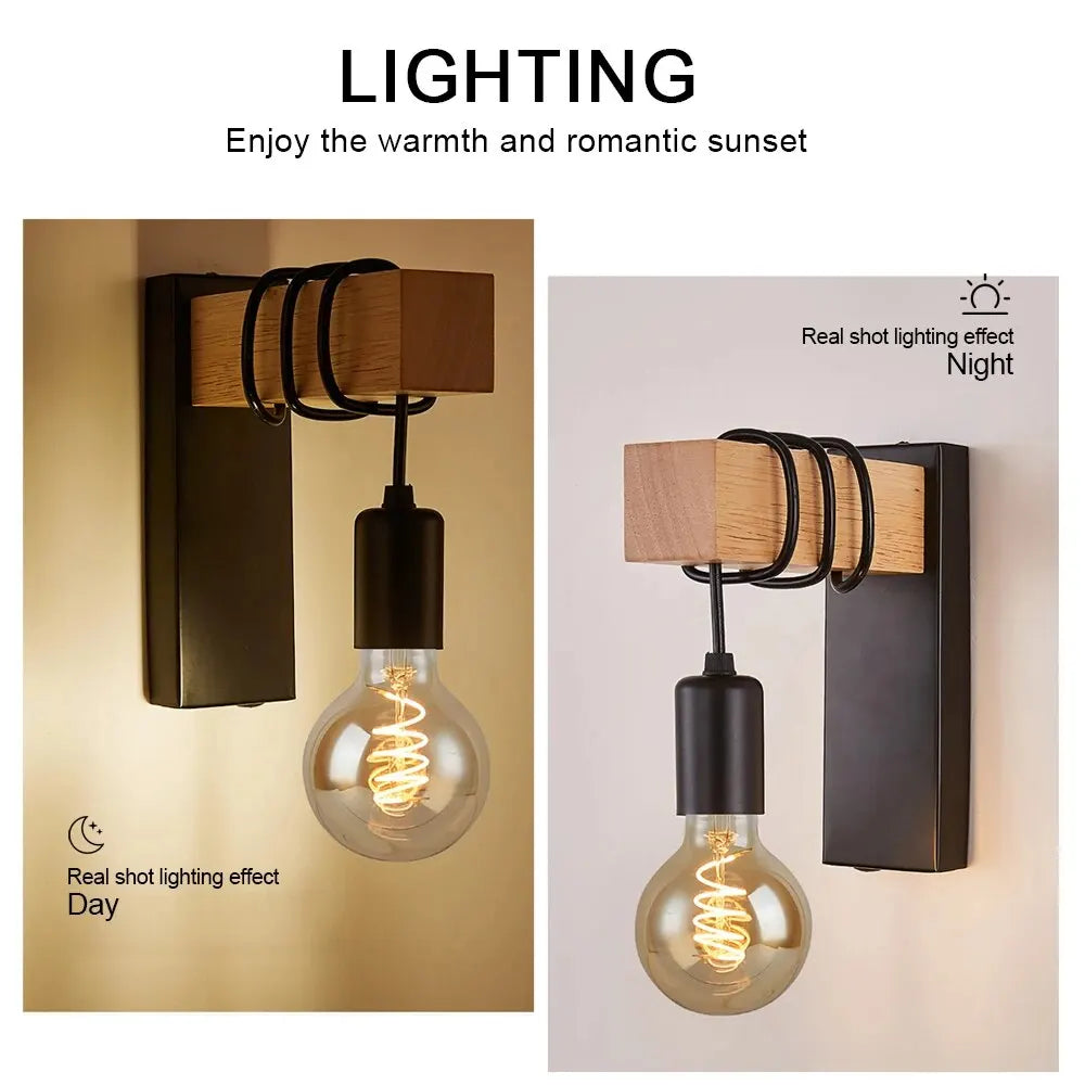 Retro Wood Industrial LED Wall Lamp