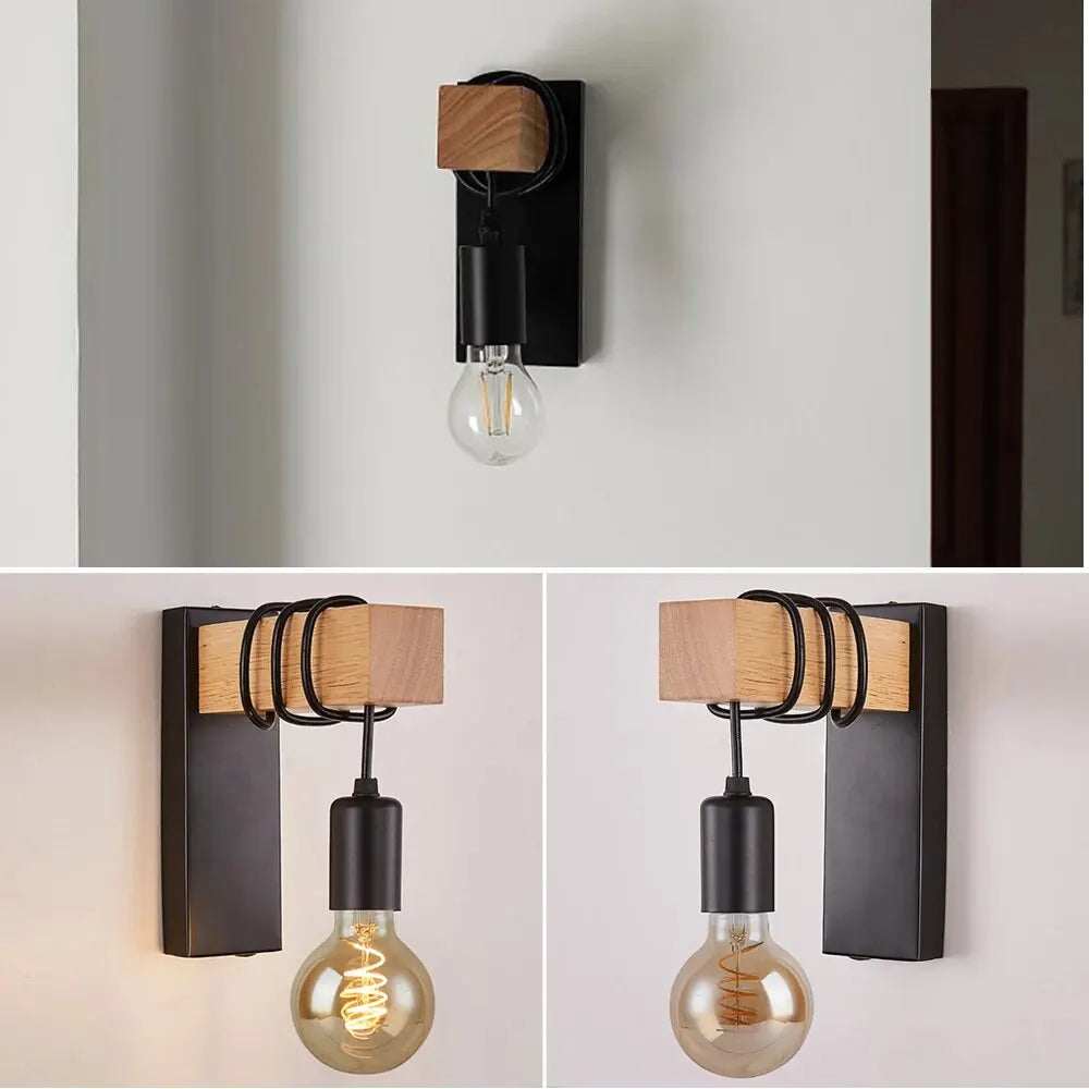 Retro Wood Industrial LED Wall Lamp