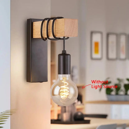 Retro Wood Industrial LED Wall Lamp