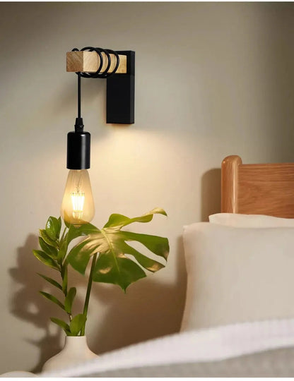 Retro Wood Industrial LED Wall Lamp