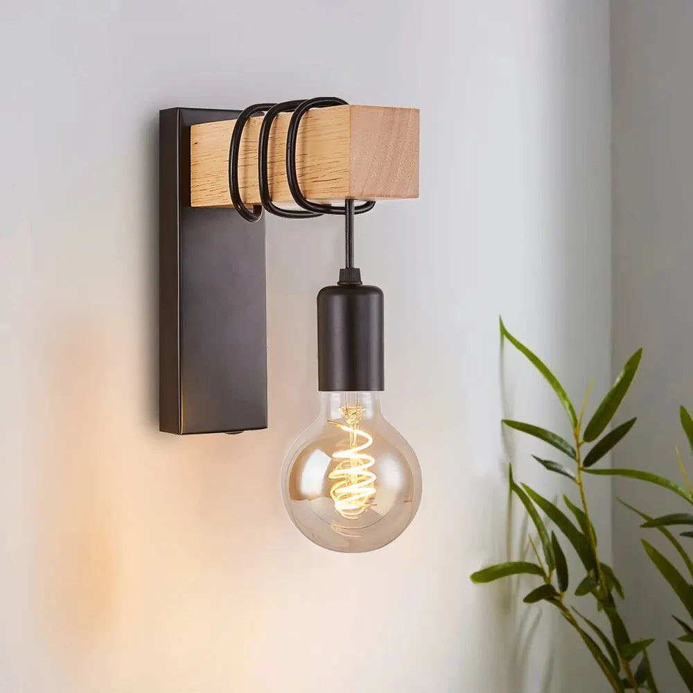 Retro Wood Industrial LED Wall Lamp