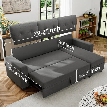 Reversible Linen Sofa Bed with Storage