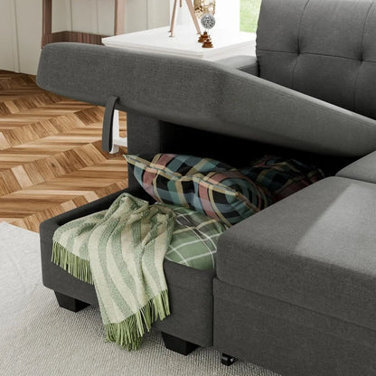 Reversible Linen Sofa Bed with Storage