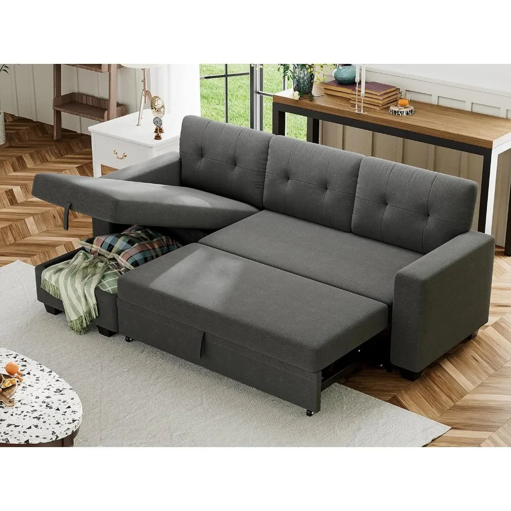 Reversible Linen Sofa Bed with Storage