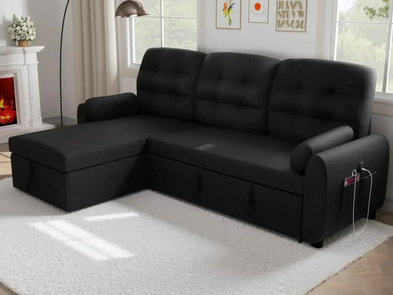 Reversible Storage Sectional Sofa with USB