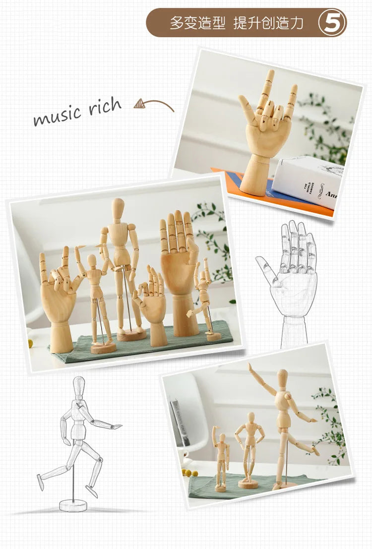 Rotatable Wooden Hand Figurine Model