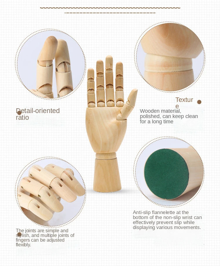 Rotatable Wooden Hand Model Figurine