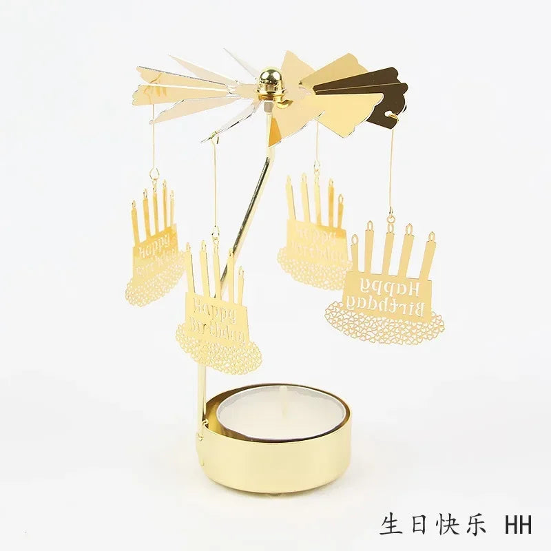 Rotating Metal Candlestick Holder - Snowflake