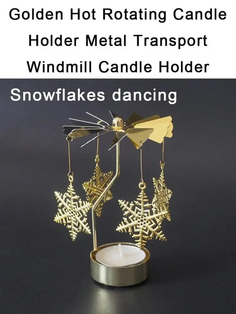 Rotating Metal Candlestick Holder - Snowflake