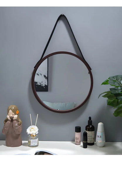 Round Wooden Border Vanity Mirror