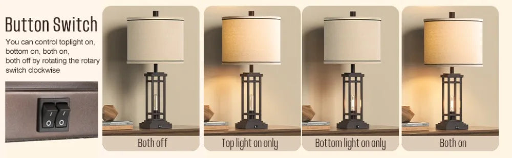 Rustic Black Table Lamps with USB