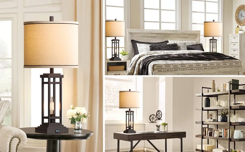 Rustic Black Table Lamps with USB