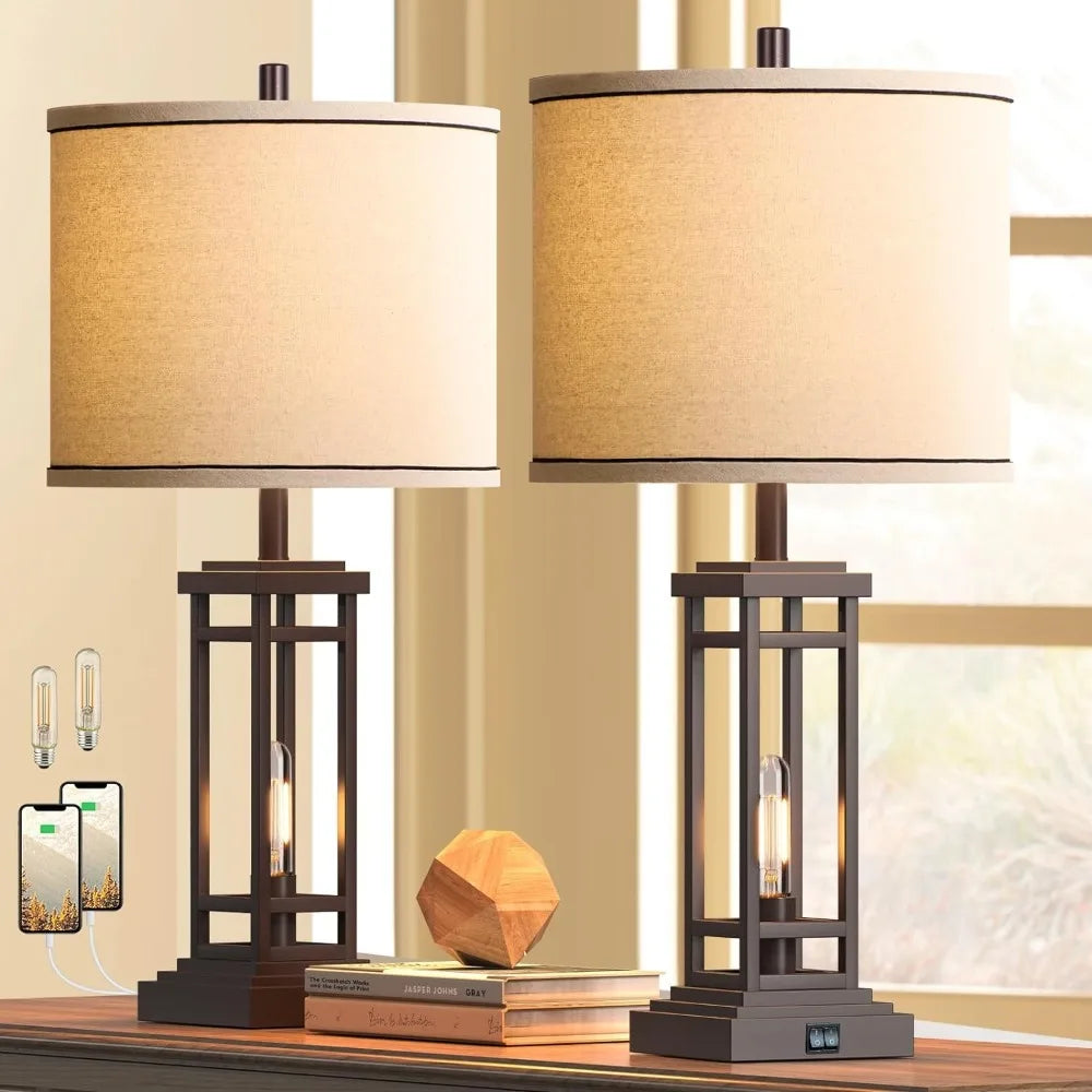 Rustic Black Table Lamps with USB