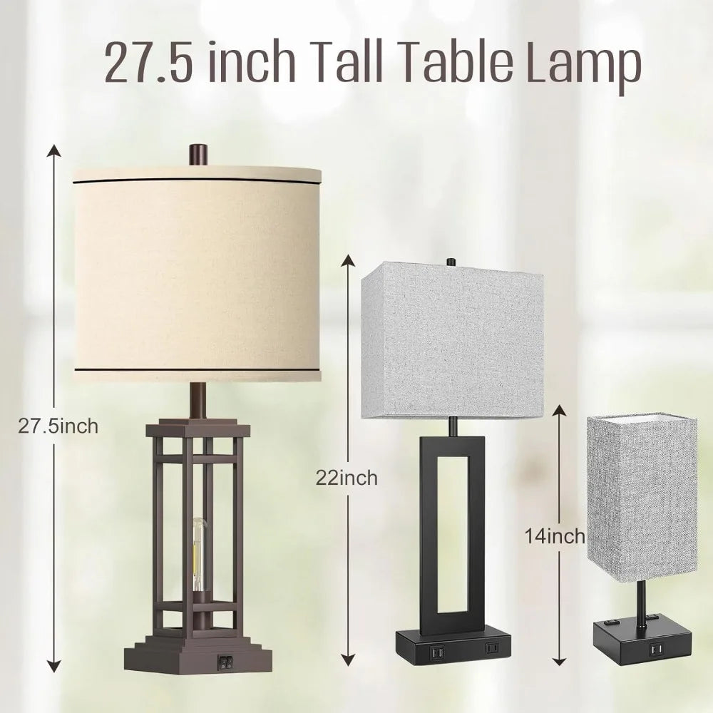 Rustic Black Table Lamps with USB