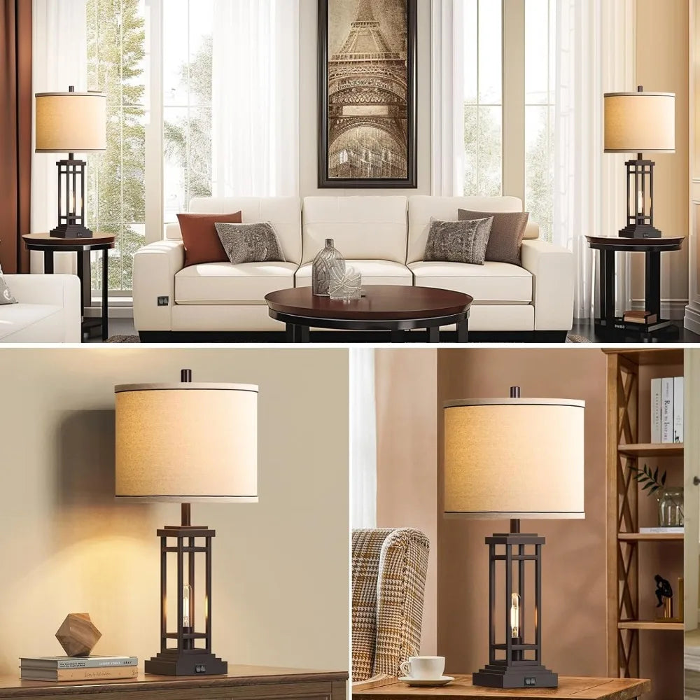 Rustic Black Table Lamps with USB