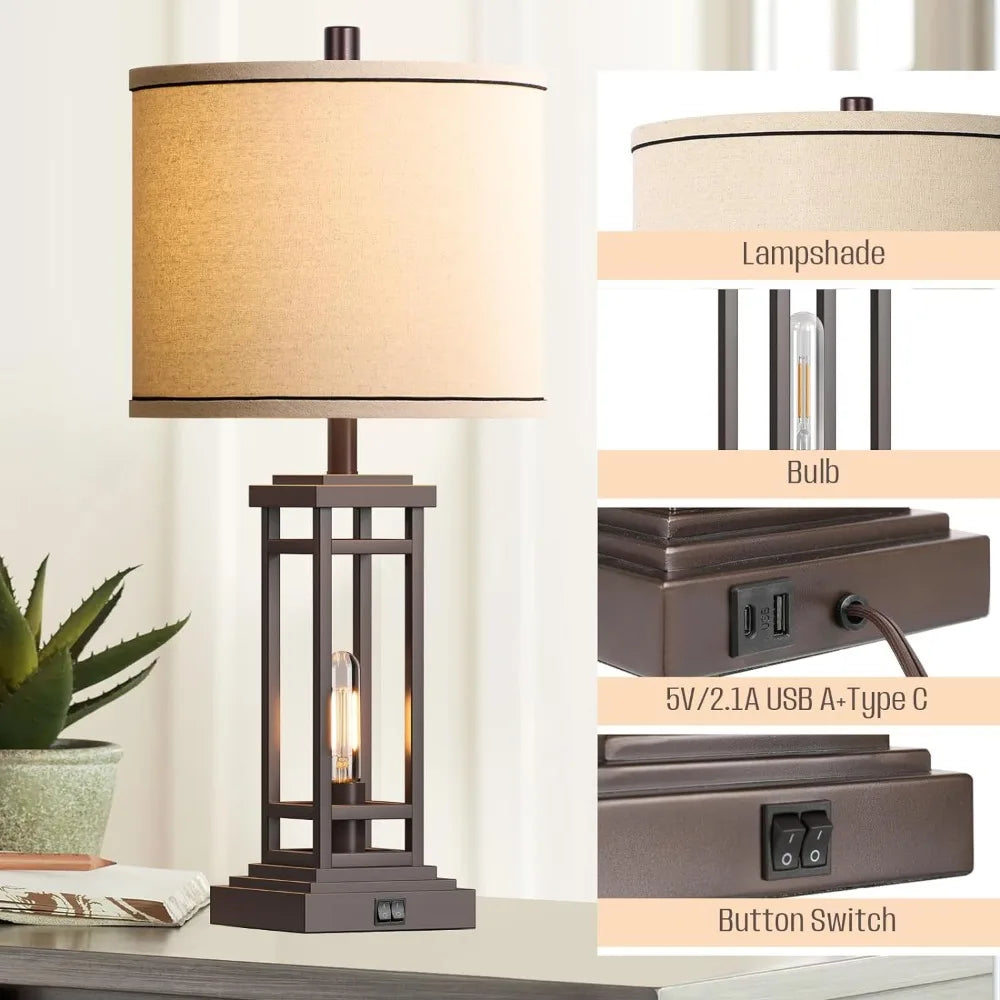 Rustic Black Table Lamps with USB