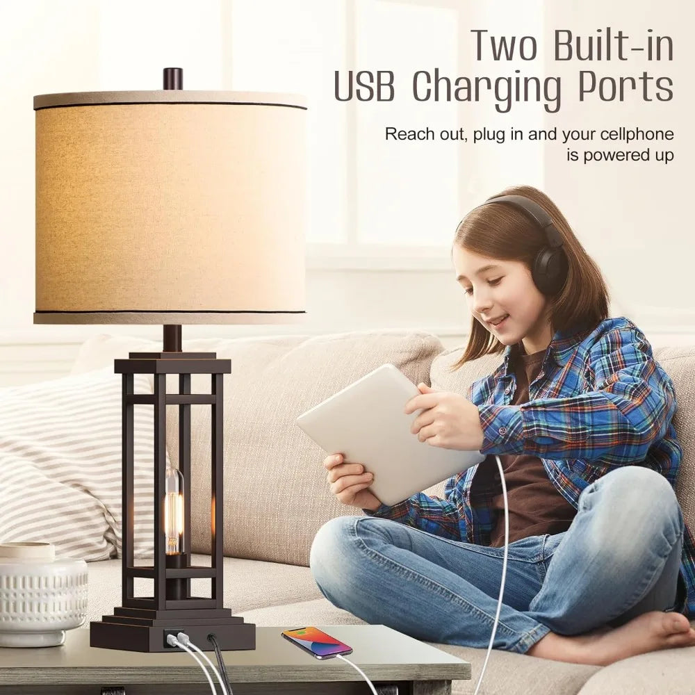 Rustic Black Table Lamps with USB