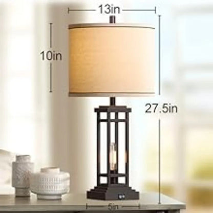 Rustic Black Table Lamps with USB