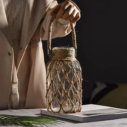 Rustic Glass Hanging Vase with Rope