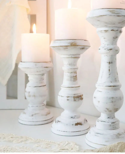 Rustic White Wood Candle Holders