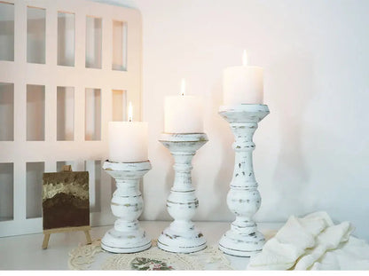 Rustic White Wood Candle Holders