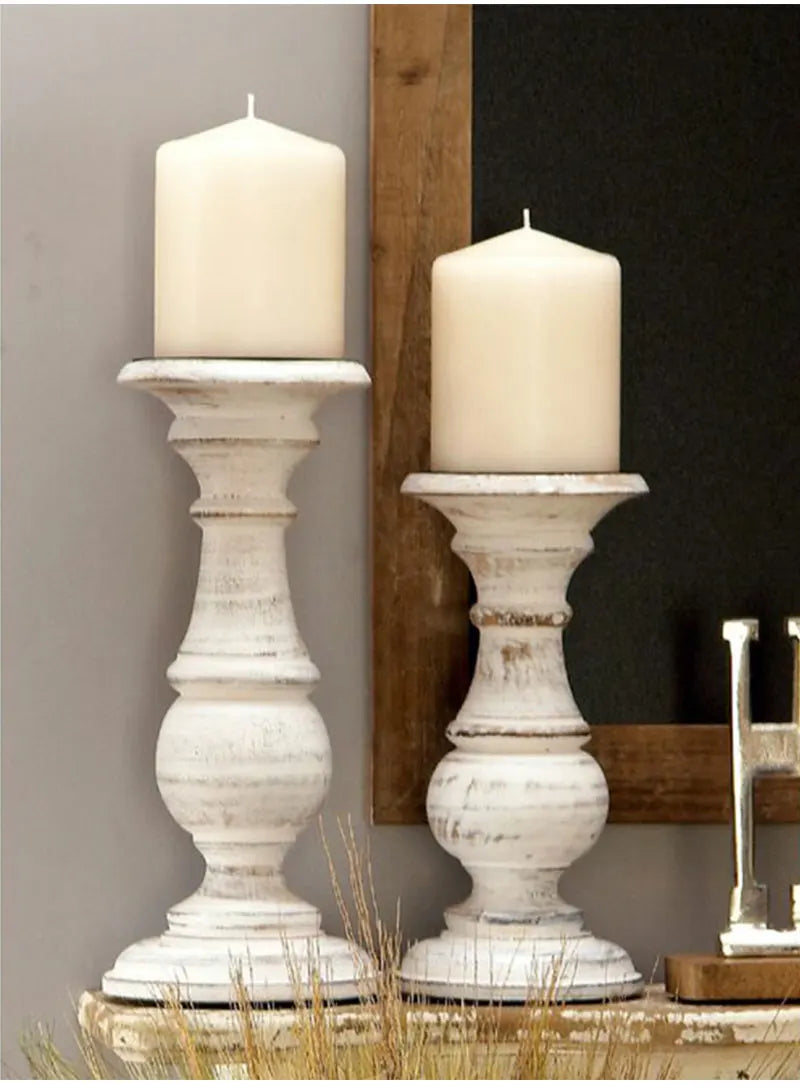 Rustic White Wood Candle Holders