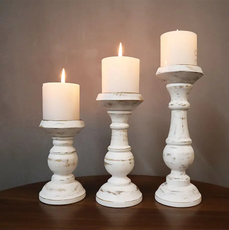 Rustic White Wood Candle Holders