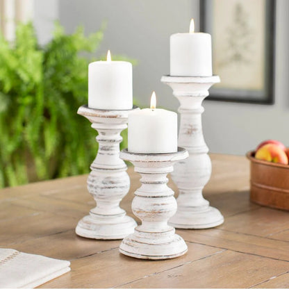 Rustic White Wood Candle Holders