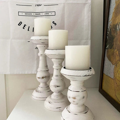 Rustic White Wood Candle Holders