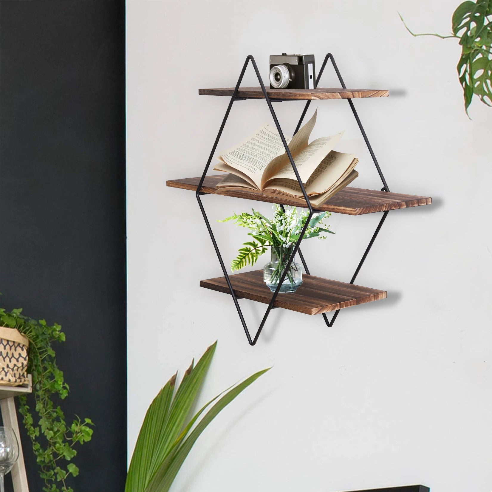 Rustic Wood & Metal Floating Shelf