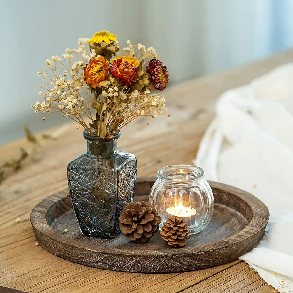 Rustic Wooden Candle Holder Set