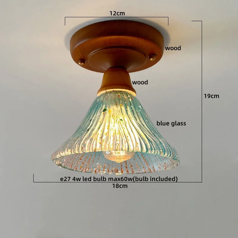 Decorbites™ Grüne Glas LED Deckenleuchte Nordisch Holz Kupfer Deckenlichter