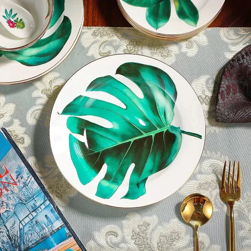 DecorBites™ Green Leaf Collection: Tableware, Plates, Coffeeware, Teaware, Saucers, Bowl, Tray